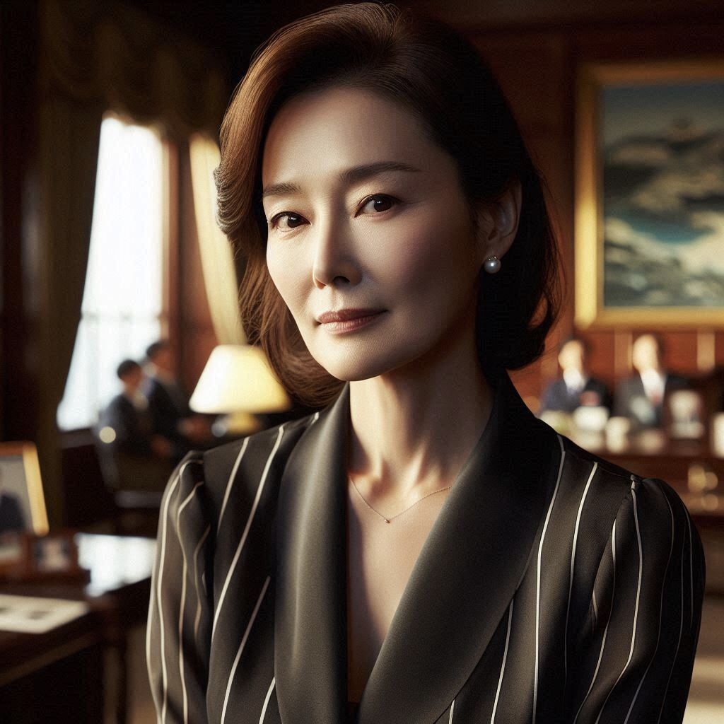 2024-07-12 Murdery Mystery Role-playing Game 4 A poised woman in a business suit in an office