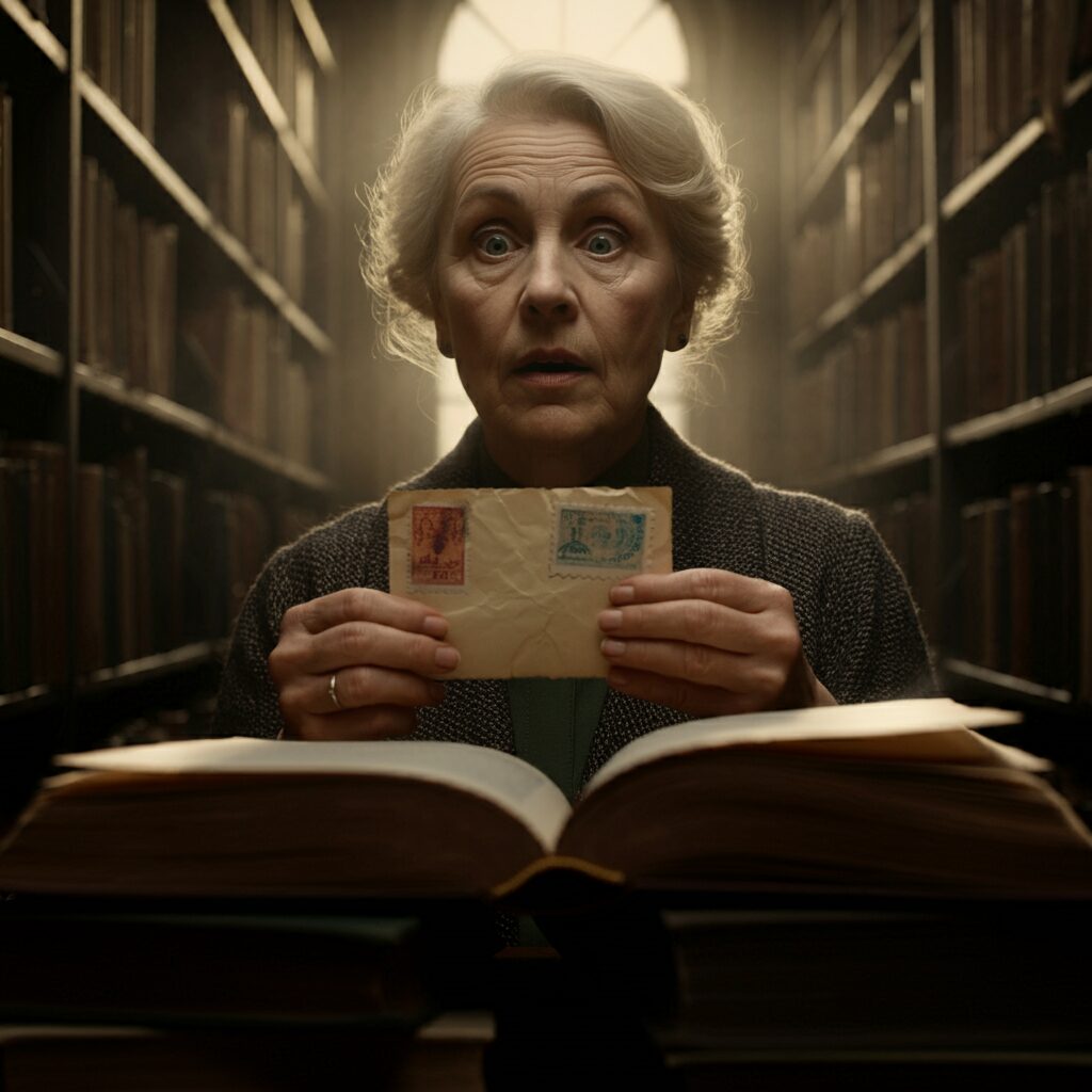 2024-11-15 Progressive Story Building 5 Elderly woman with a letter in library