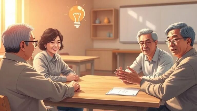 Professionals brainstorming around a table in a well-lit office