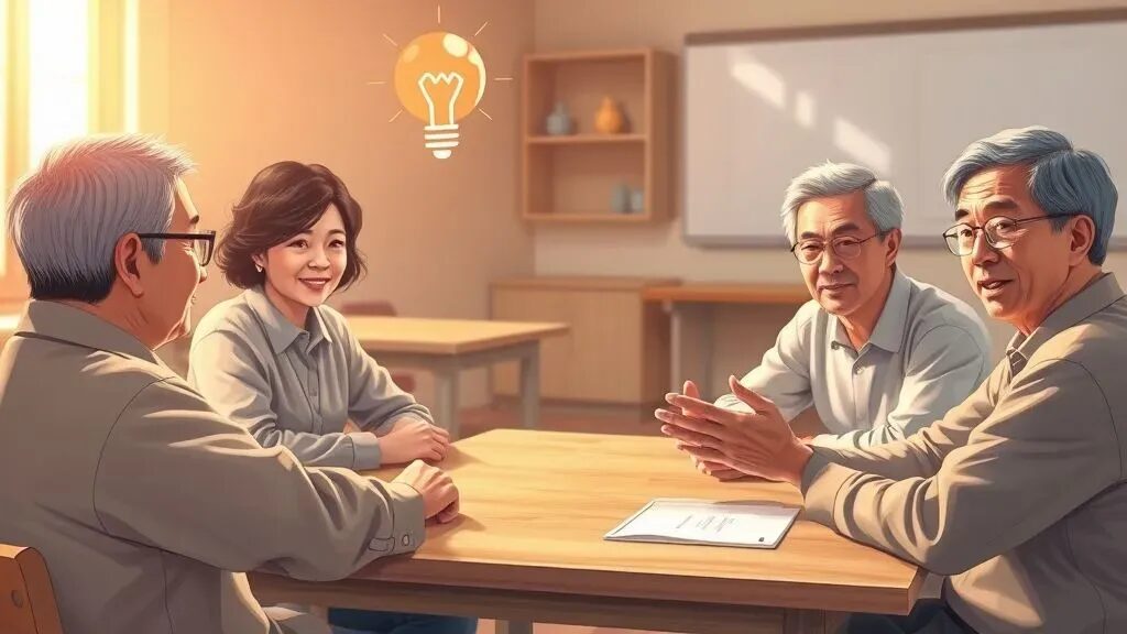 Professionals brainstorming around a table in a well-lit office